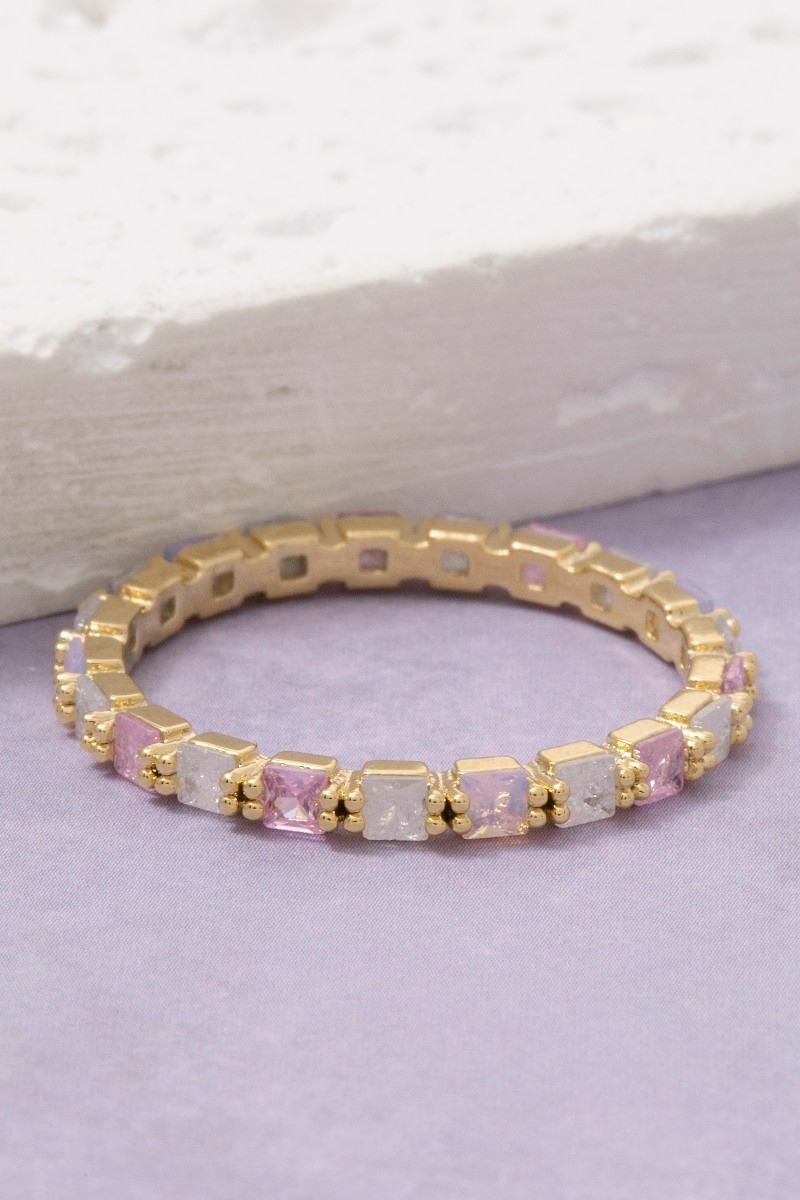 Gold Dipped Colored Square Cz Eternity Ring