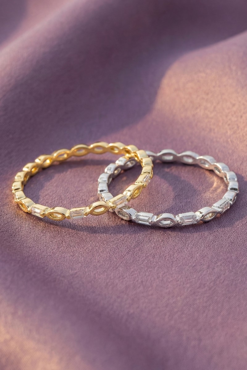 Gold Dipped Delicate Baguette Chain Ring