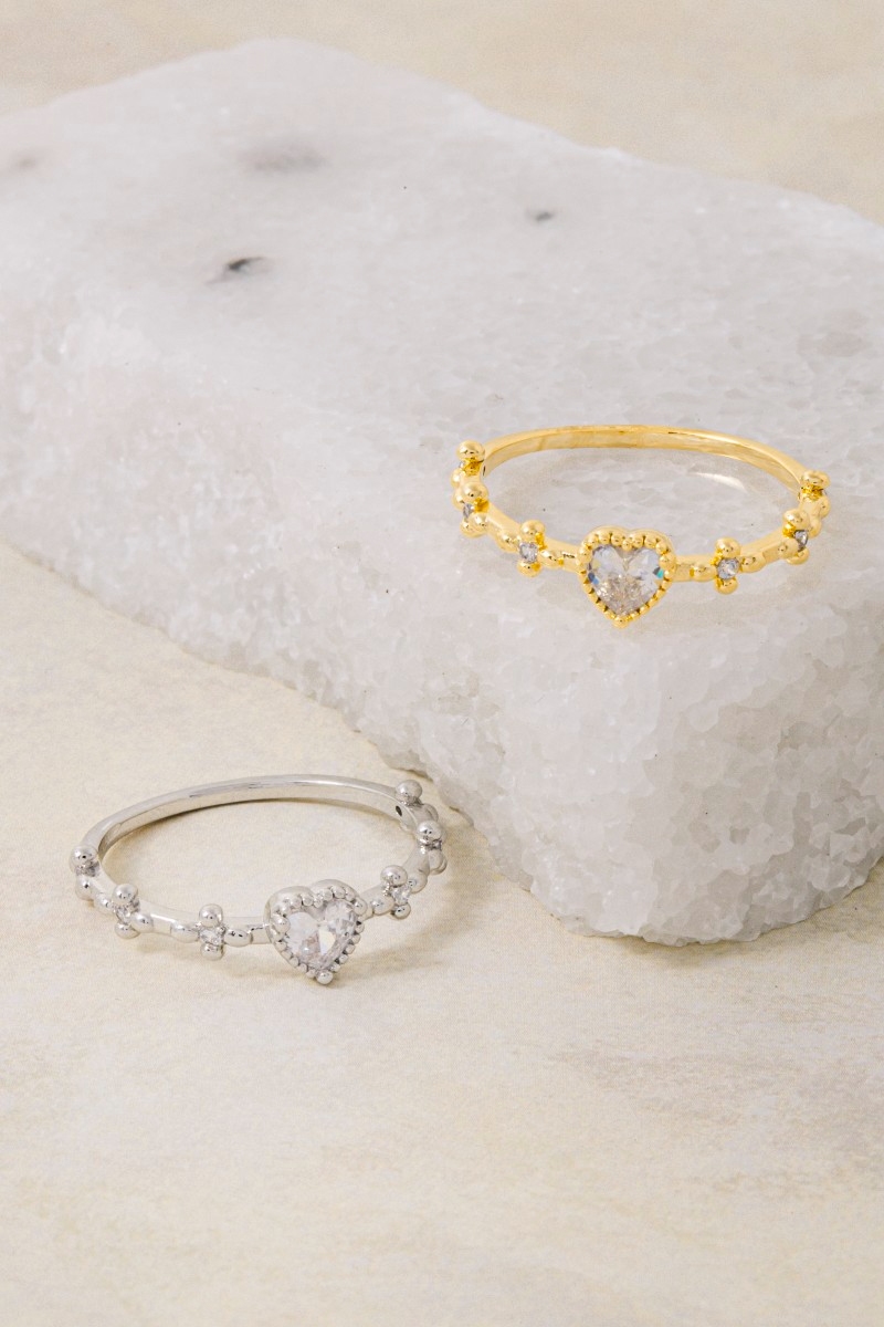 Gold Dipped Cz Heart Ring