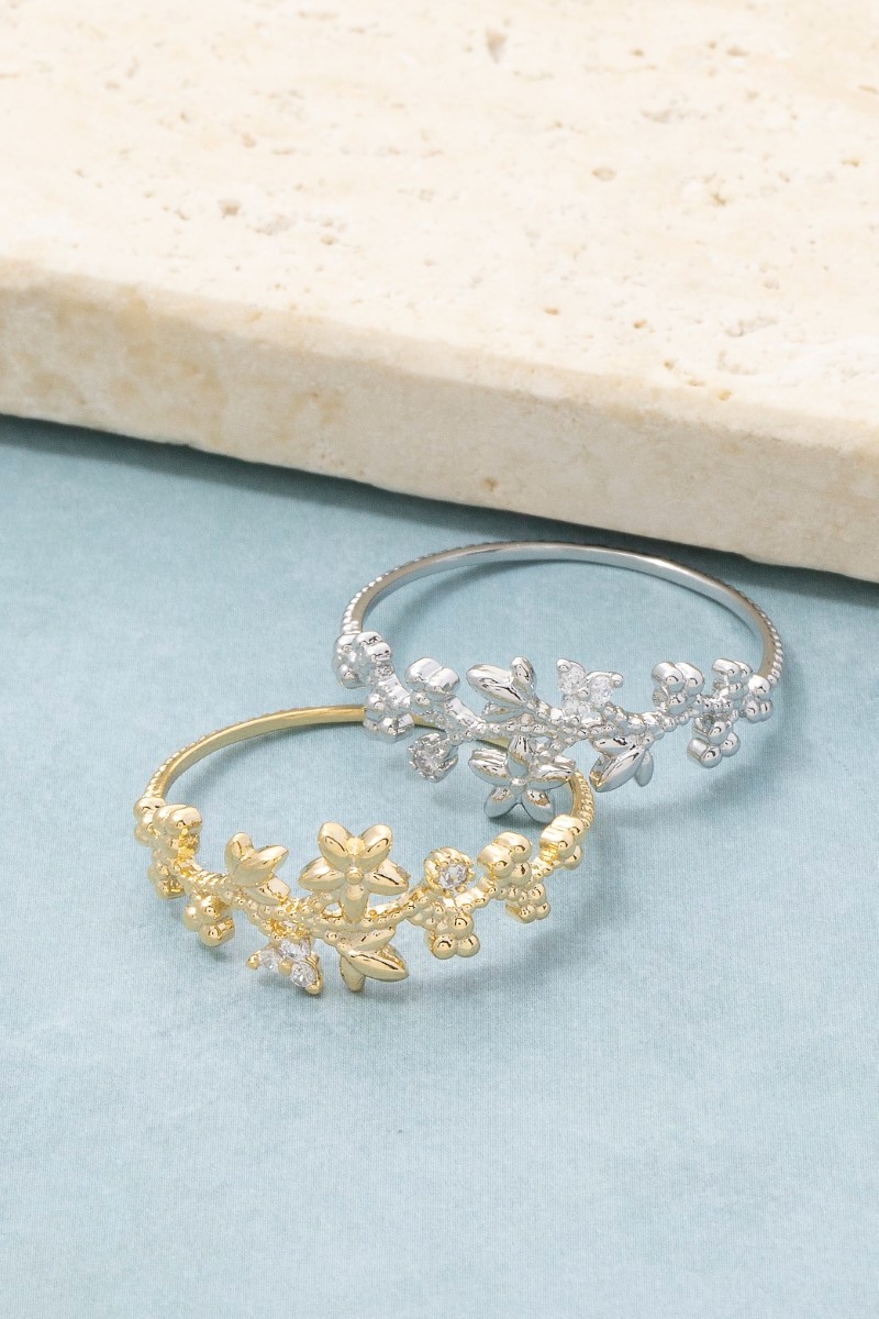 Gold Dipped Cz Floral Ring