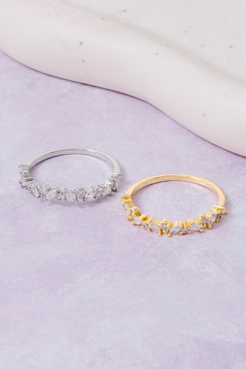 Gold Dipped Cz Studded Band Ring