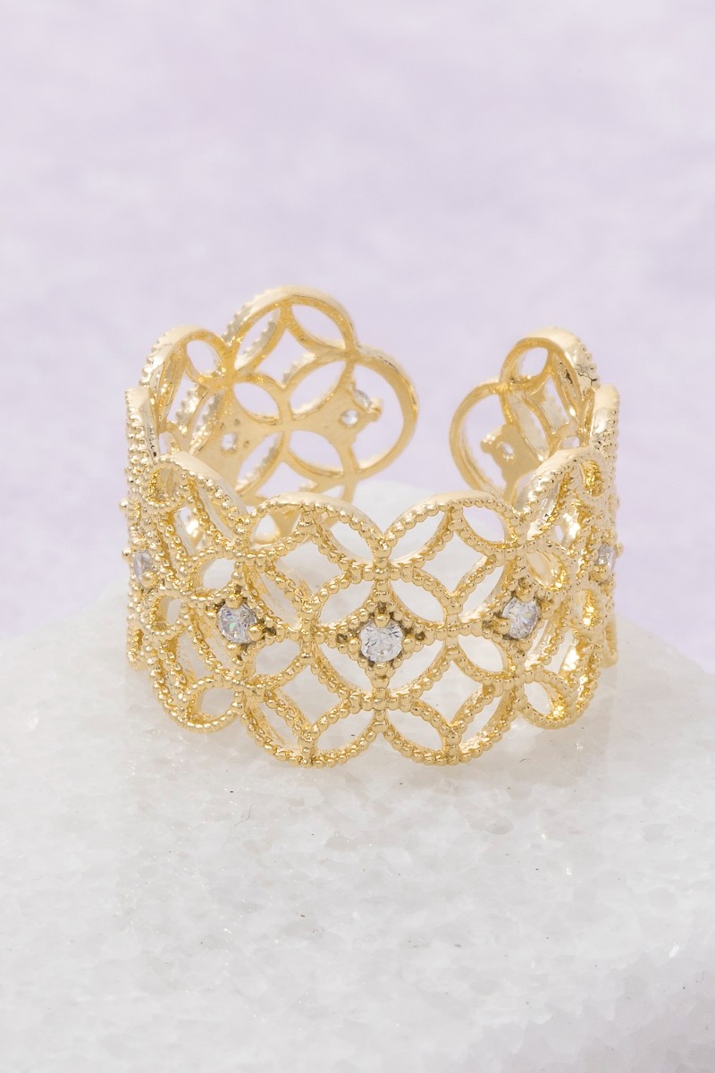 Gold Dipped Cz Filigree Ring