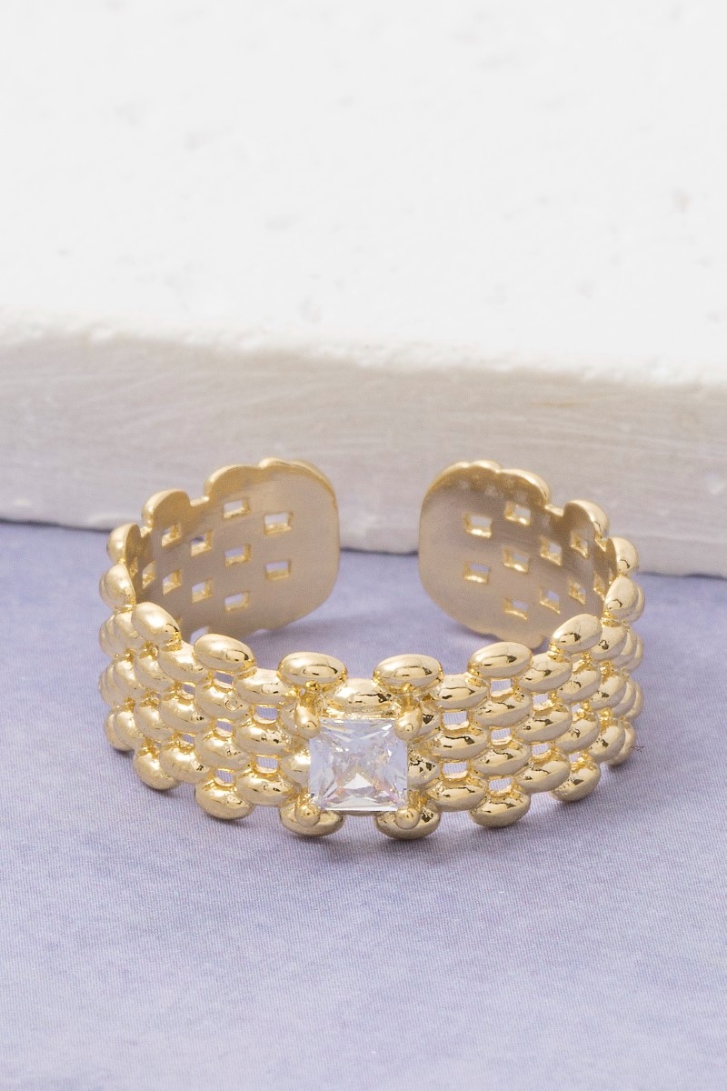 Gold Dipped Cz Layered Texture Ring