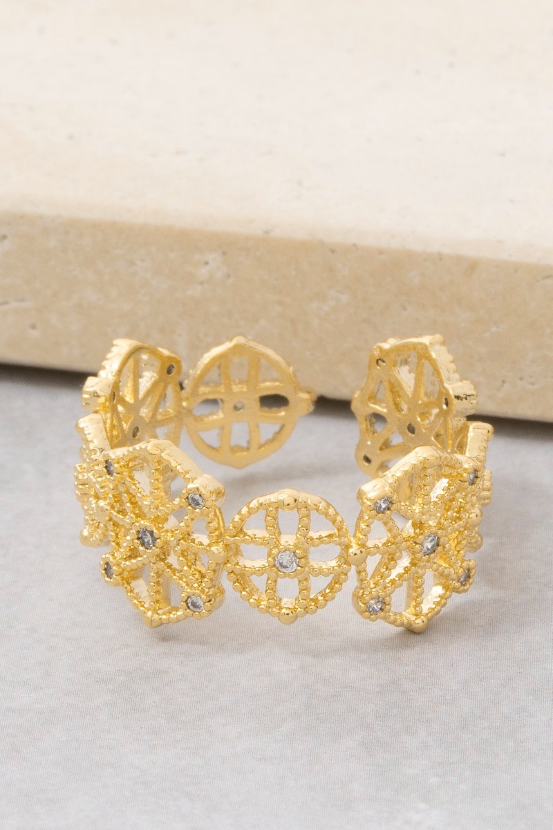 Gold Dipped Cz Round Filigree Ring