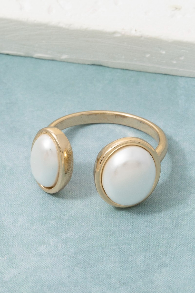 Double Pearl Open Band Ring