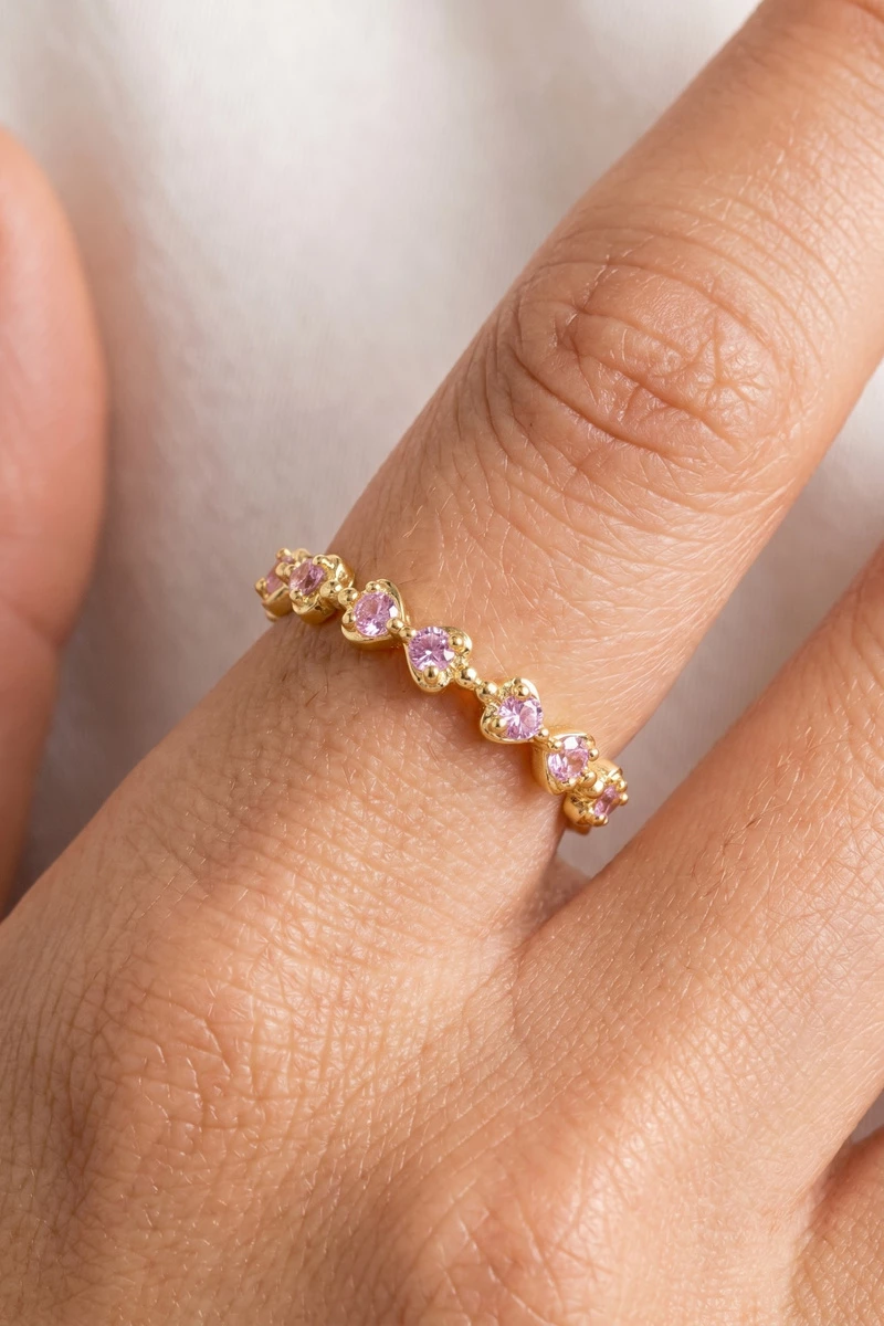 Cz Round Stone Pave Semi Eternity Band Ring