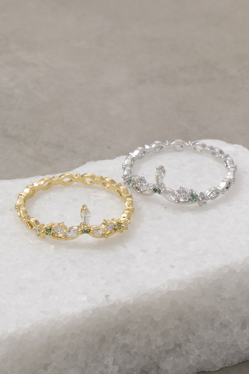 Gold Dipped Cz Marquise Crown Tiara Ring