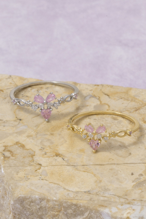 Gold Dipped Cz Butterfly Floral Crown Ring