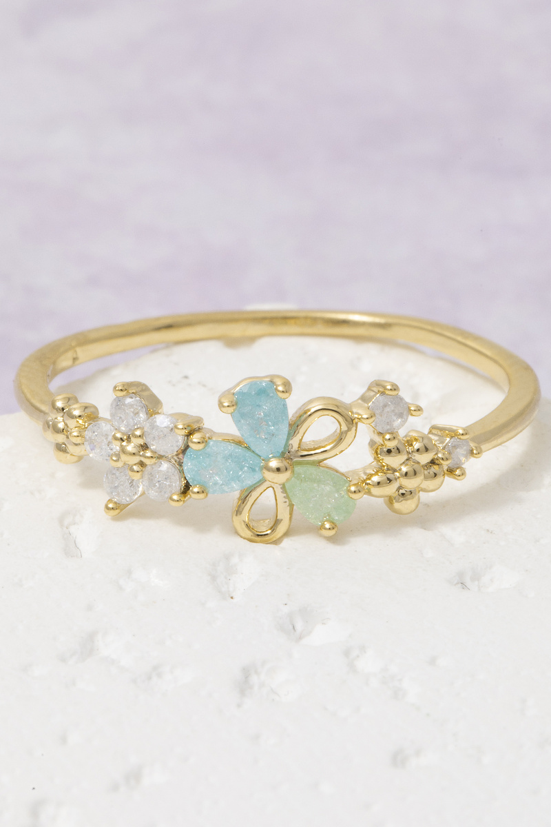 Gold Dipped Cz Opal Butterfly Cluster Ring