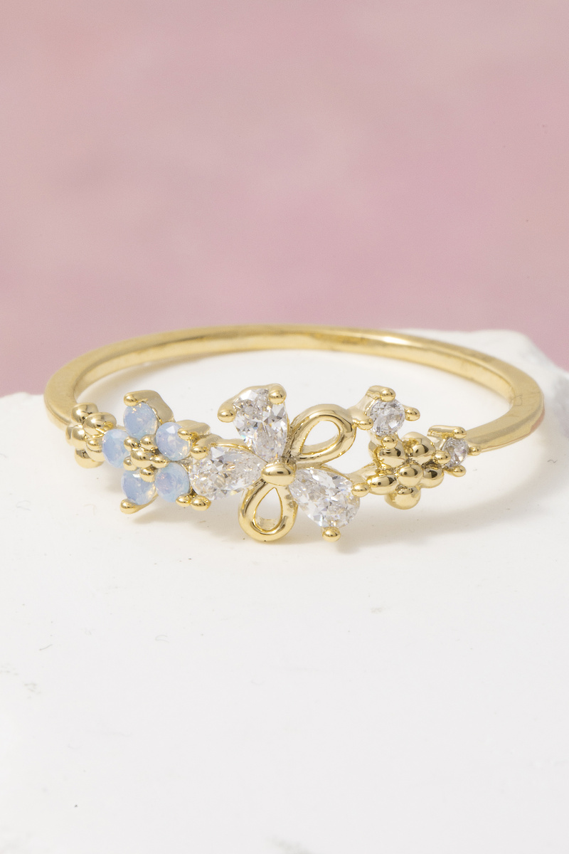 Gold Dipped Cz Floral Opal Cluster Band Ring