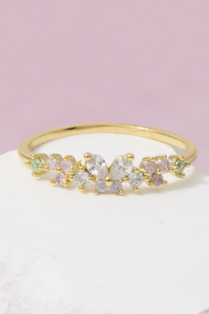 Gold Dipped Cz Pear Butterfly Pave Cluster Ring