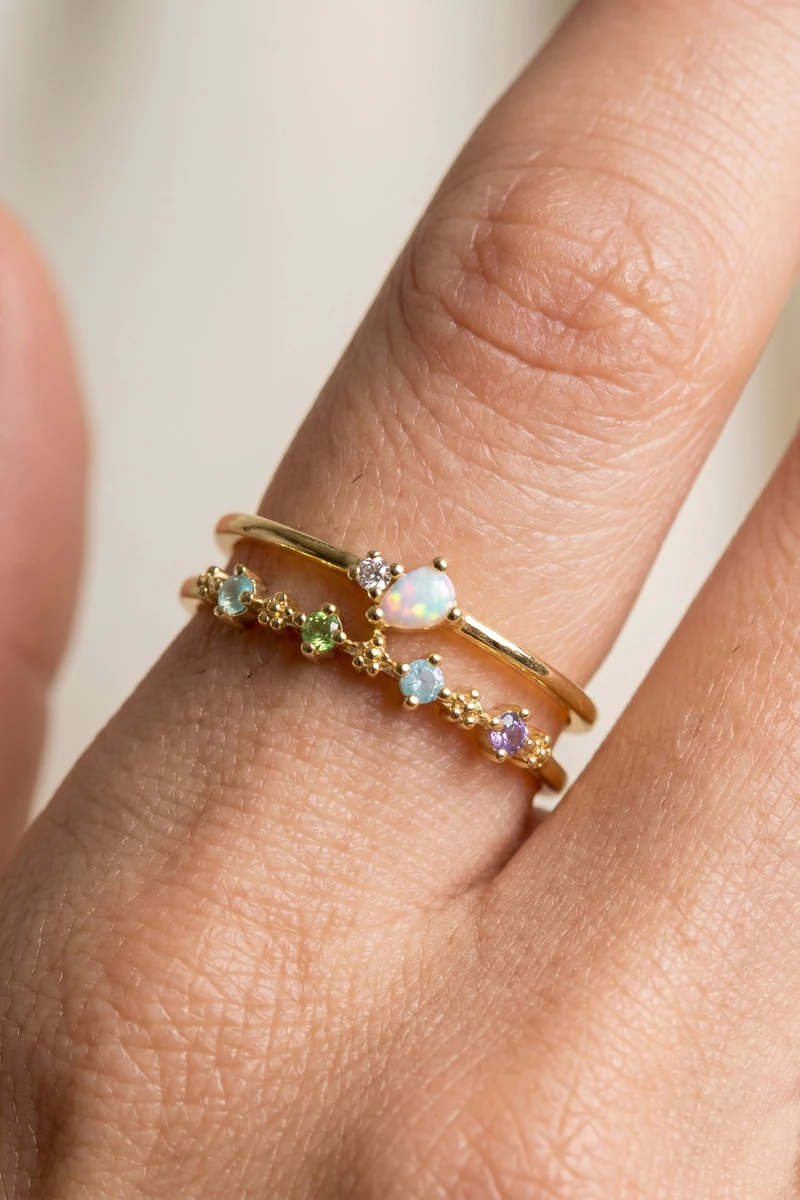 Cz Multi Color Stone Open Double Band Cuff Ring