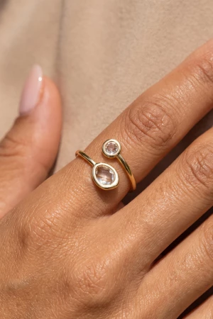 Faceted Crystal Two Stone Bypass Wrap Ring