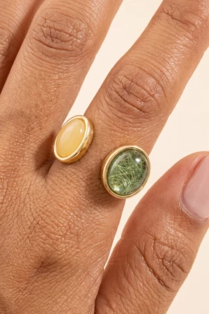 Cabochon And Threaded Dome Open Band Ring