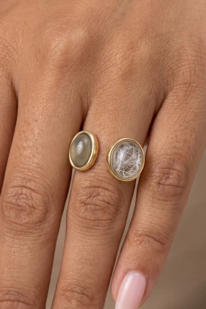 Cabochon And Threaded Dome Open Band Ring