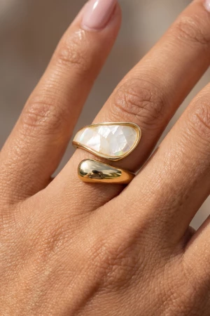 Mother Of Pearl Inlay Bypass Wrap Ring
