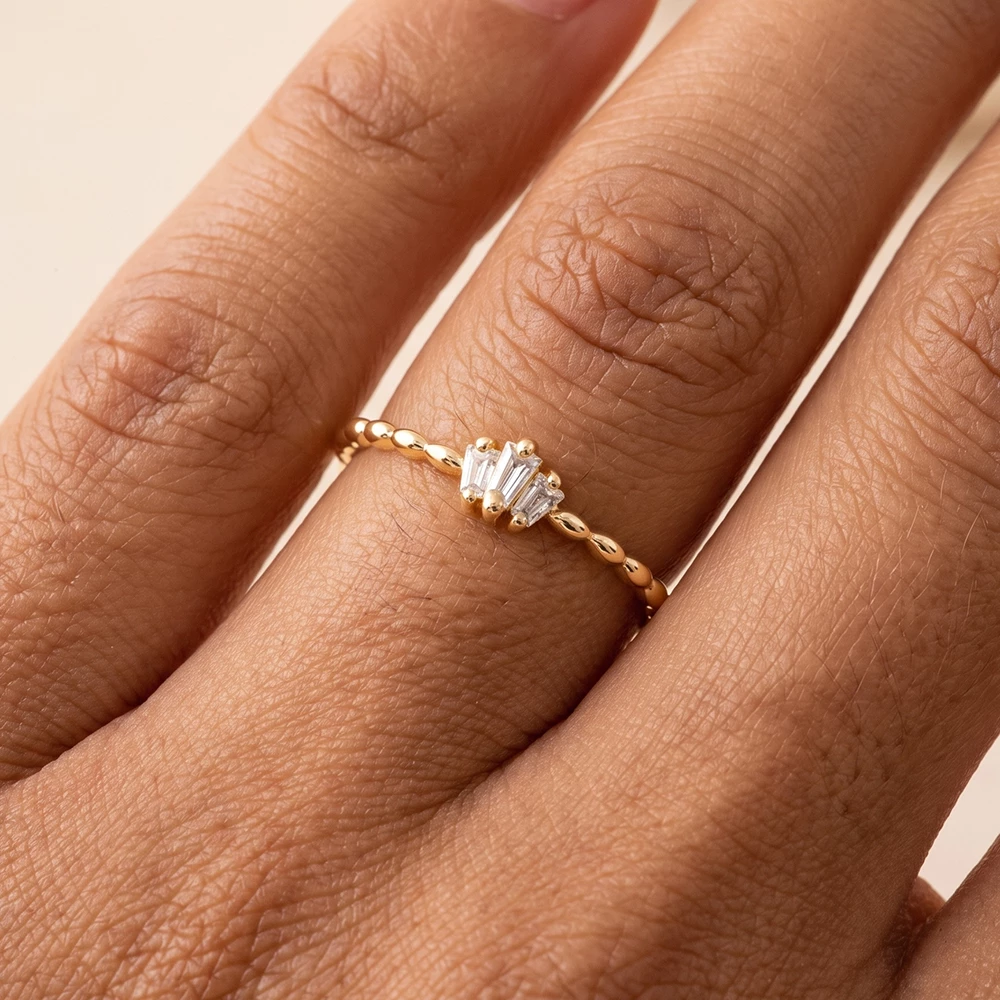 Beaded Band Triple Baguette Cz Ring