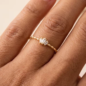 Beaded Band Triple Baguette Cz Ring