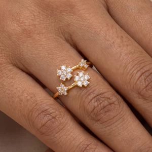 Adjustable Triple Cz Flower Cluster Ring