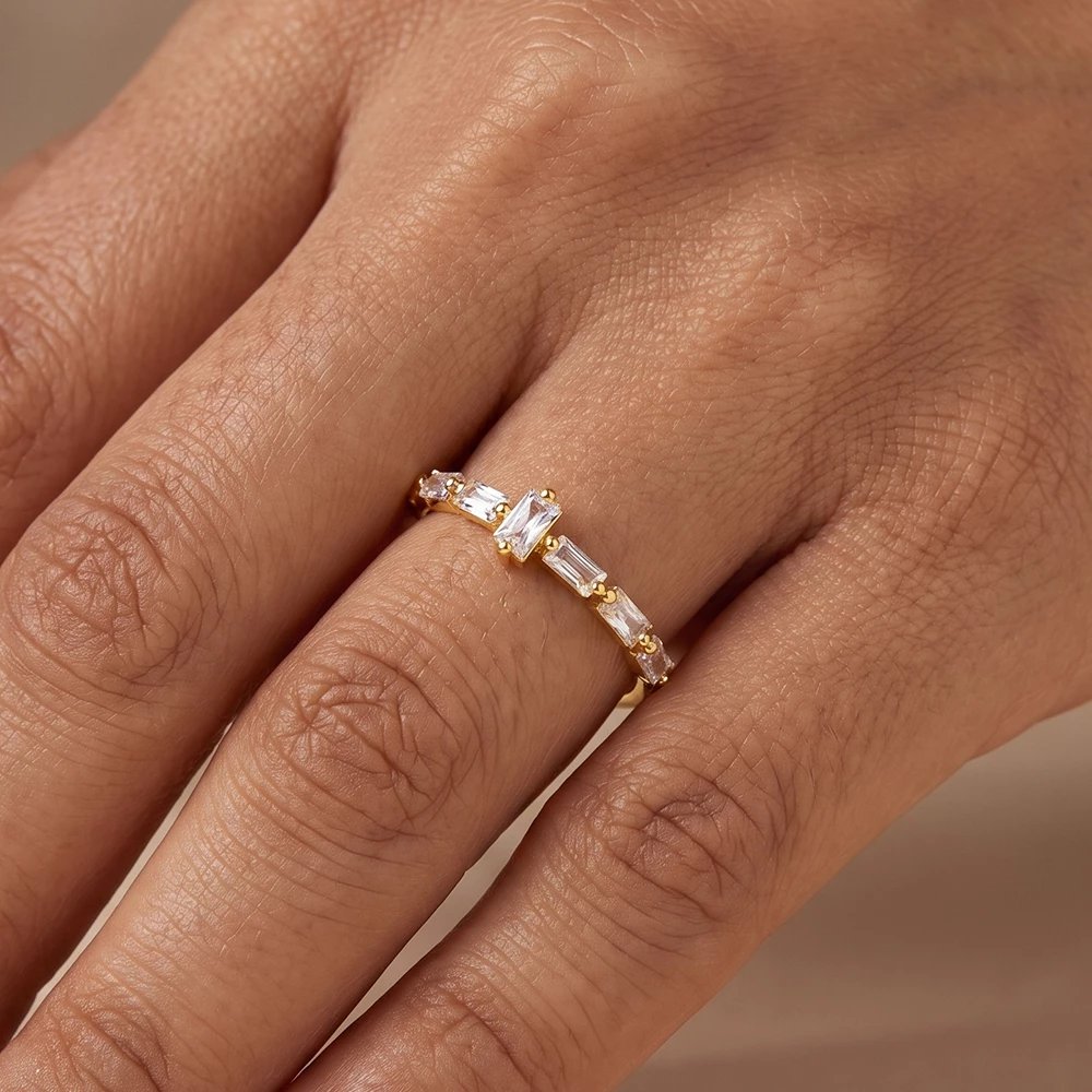 Adjustable Baguette Cz Station Band Ring