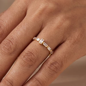 Adjustable Baguette Cz Station Band Ring
