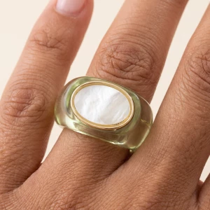 Translucent Dome Ring With Oval Shell Inlay