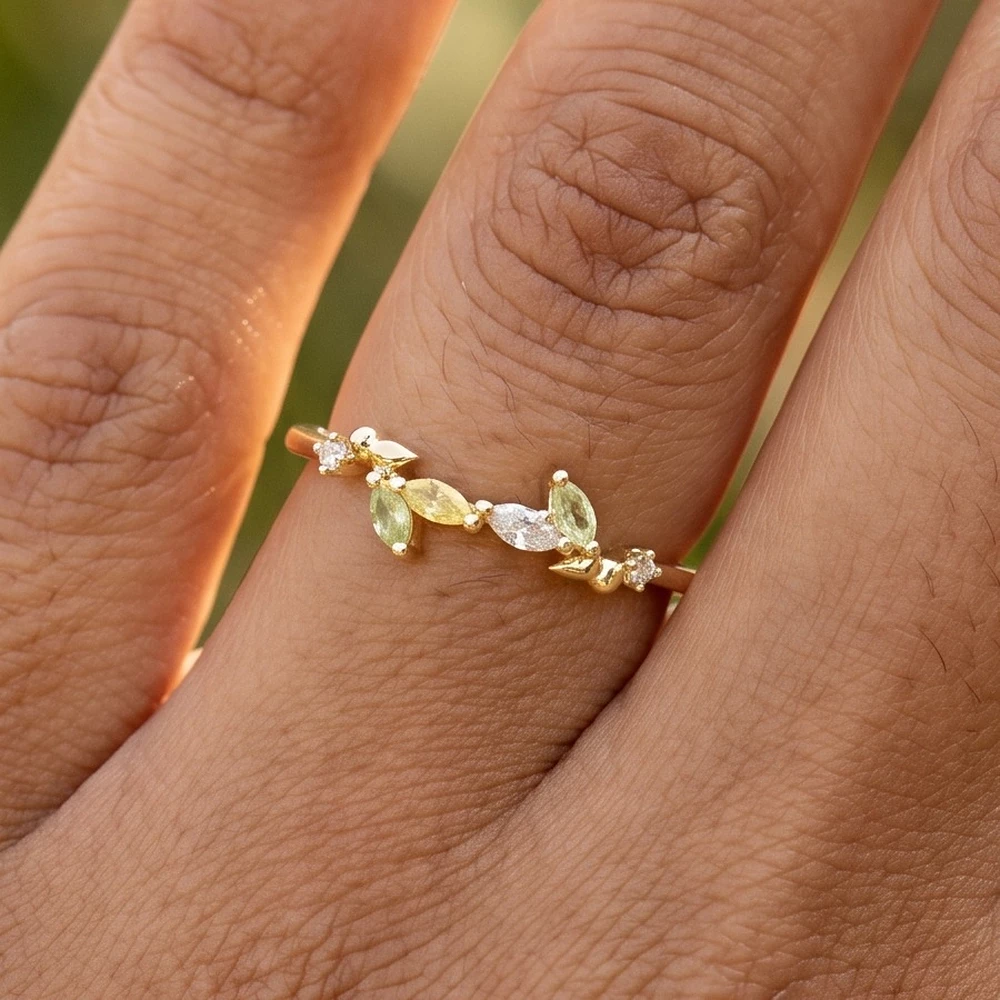 Marquise Stone Vine Leaf Stacking Ring