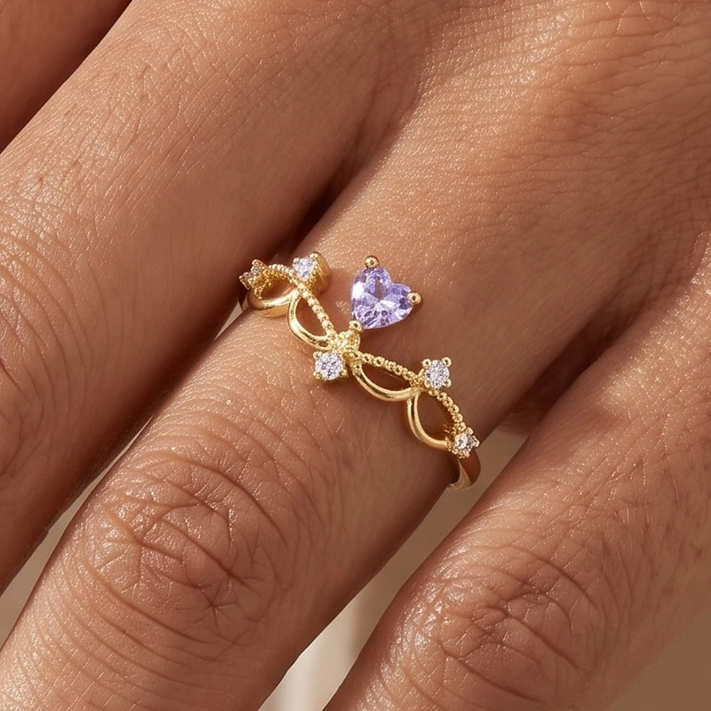Gold Dipped Heart Stone Tiara Ring