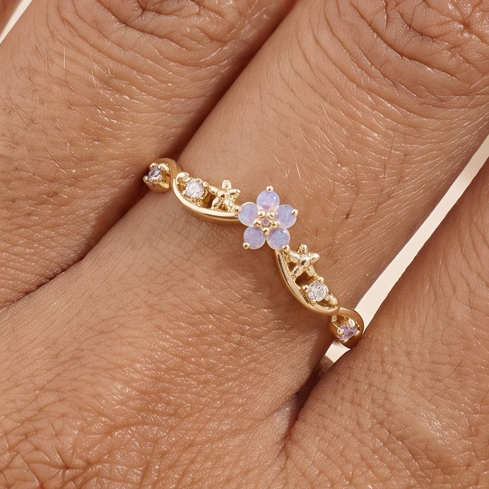 Gold Dipped Opal Flower Cluster Ring