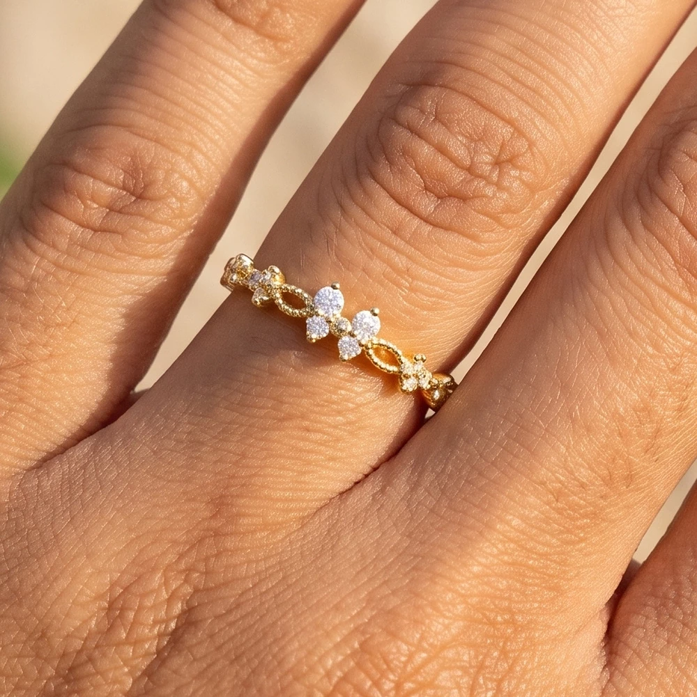 Cluster Flower Eternity Band Ring With Cz
