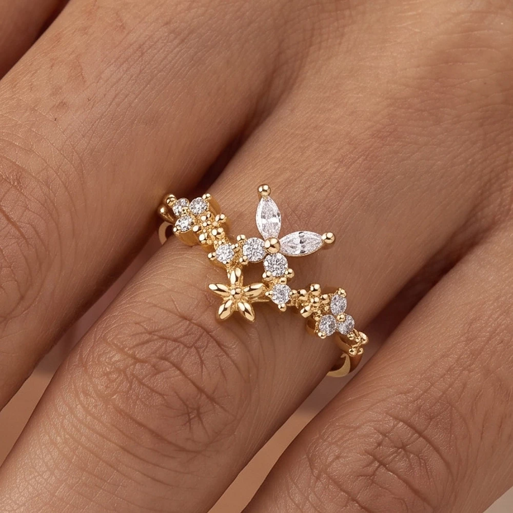 Gold Dipped Butterfly Blossom Ring
