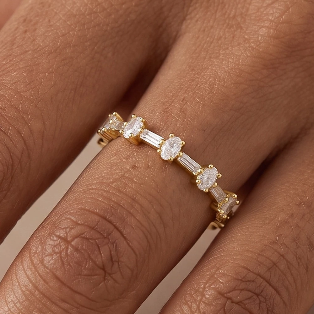 Gold Dipped Opal Baguette Station Ring
