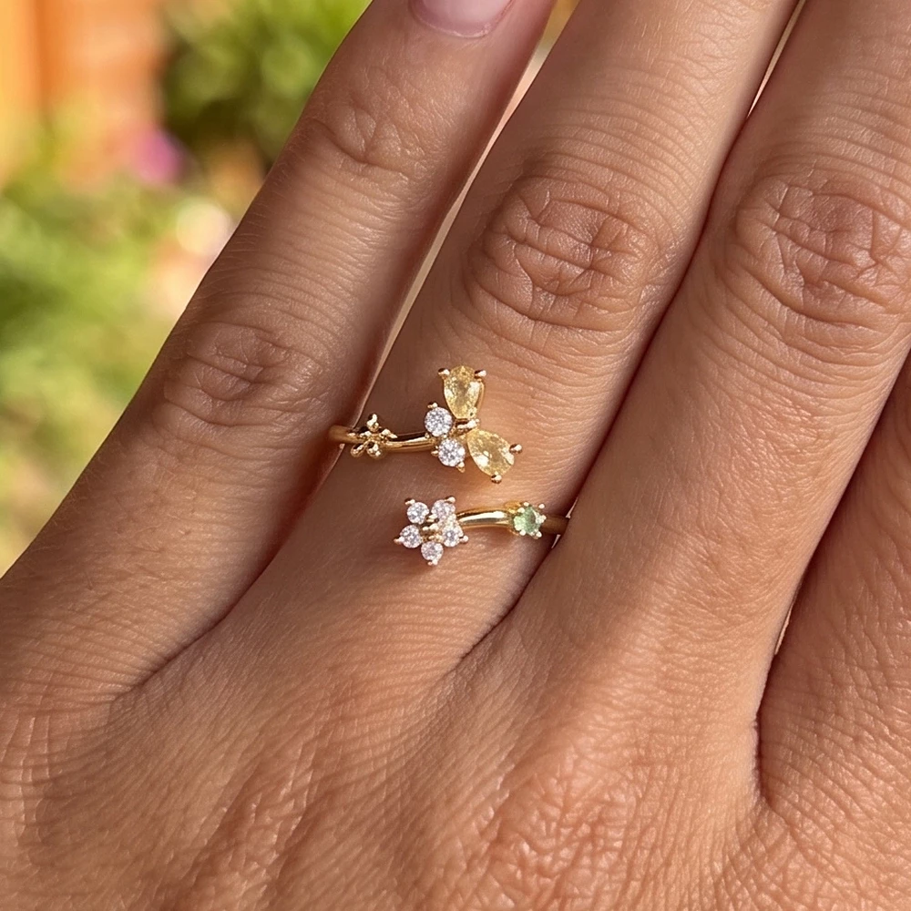 Pear Cut Flower Cluster Bypass Ring