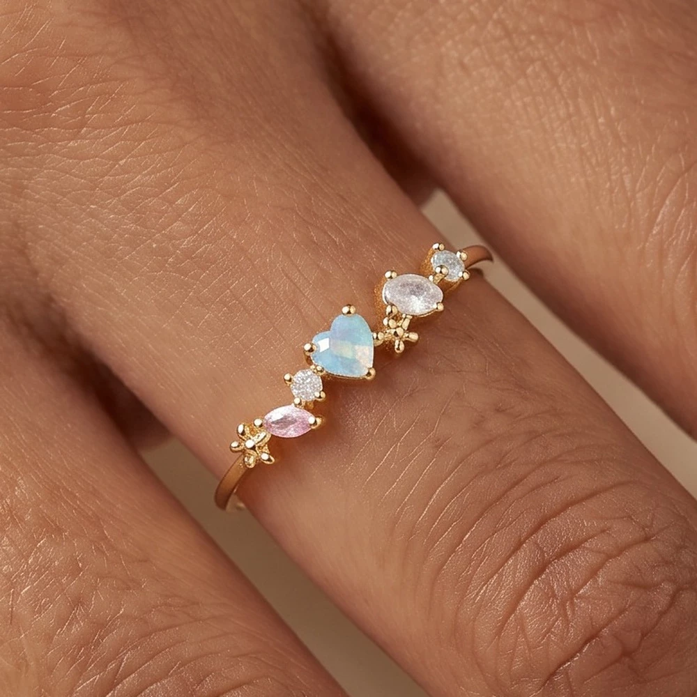 Gold Dipped Opal Heart Cluster Ring