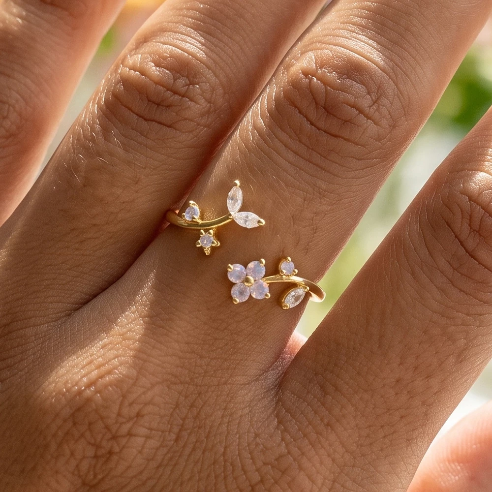 Marquise Leaf And Flower Wrap Ring