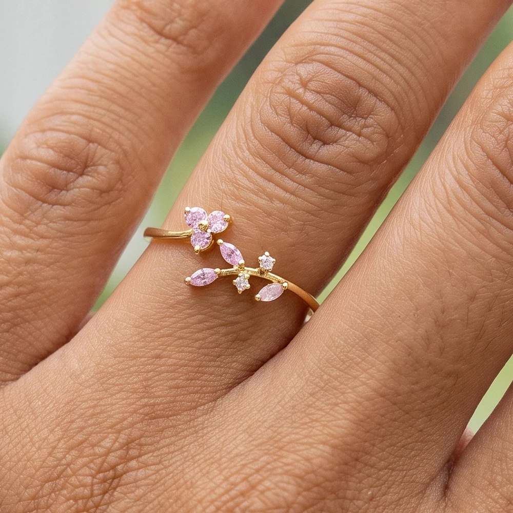 Mixed Cut Stone Floral Vine Open Ring