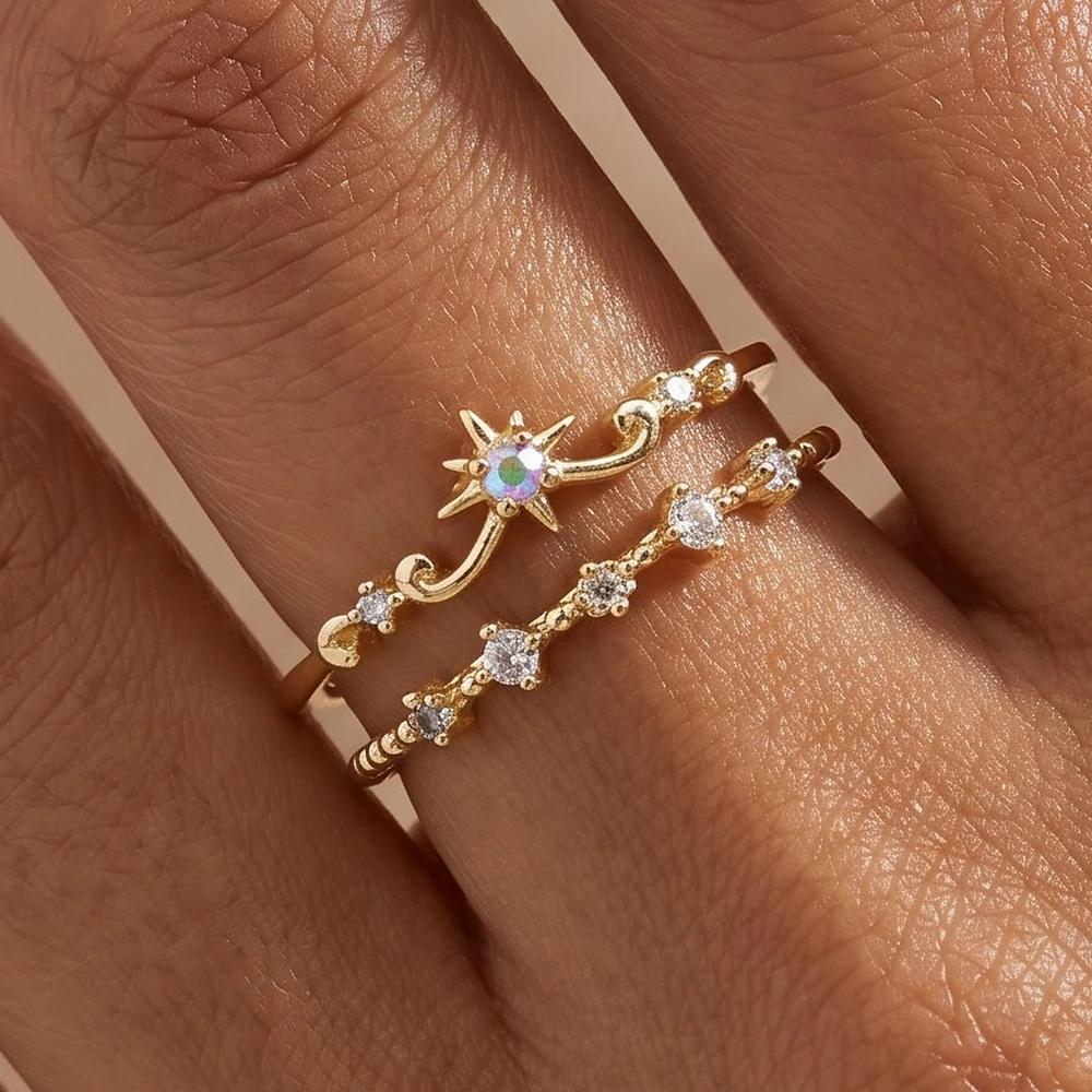 Gold Dipped Starburst Double Band Ring