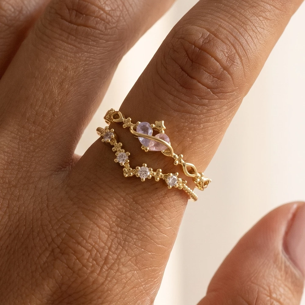 Celestial Planet And Star Double Band Ring
