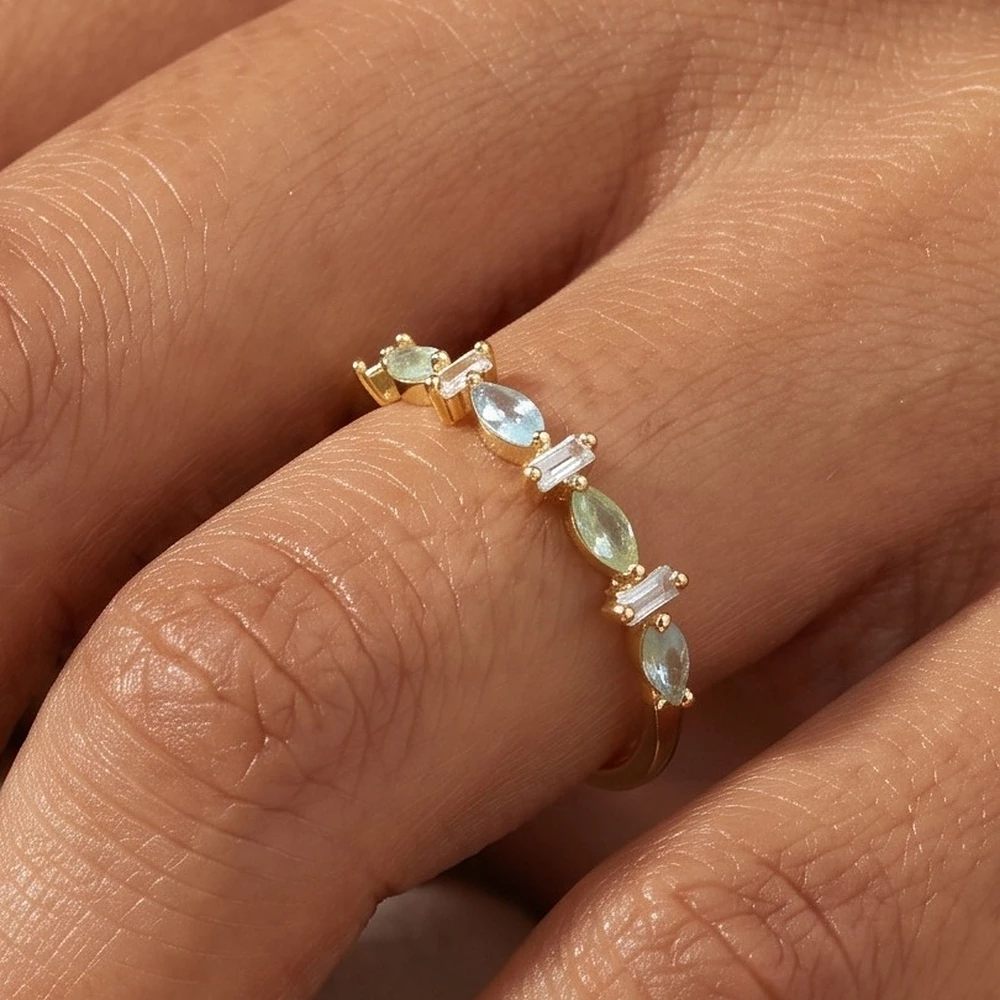 Gold Dipped Marquise Baguette Band Ring