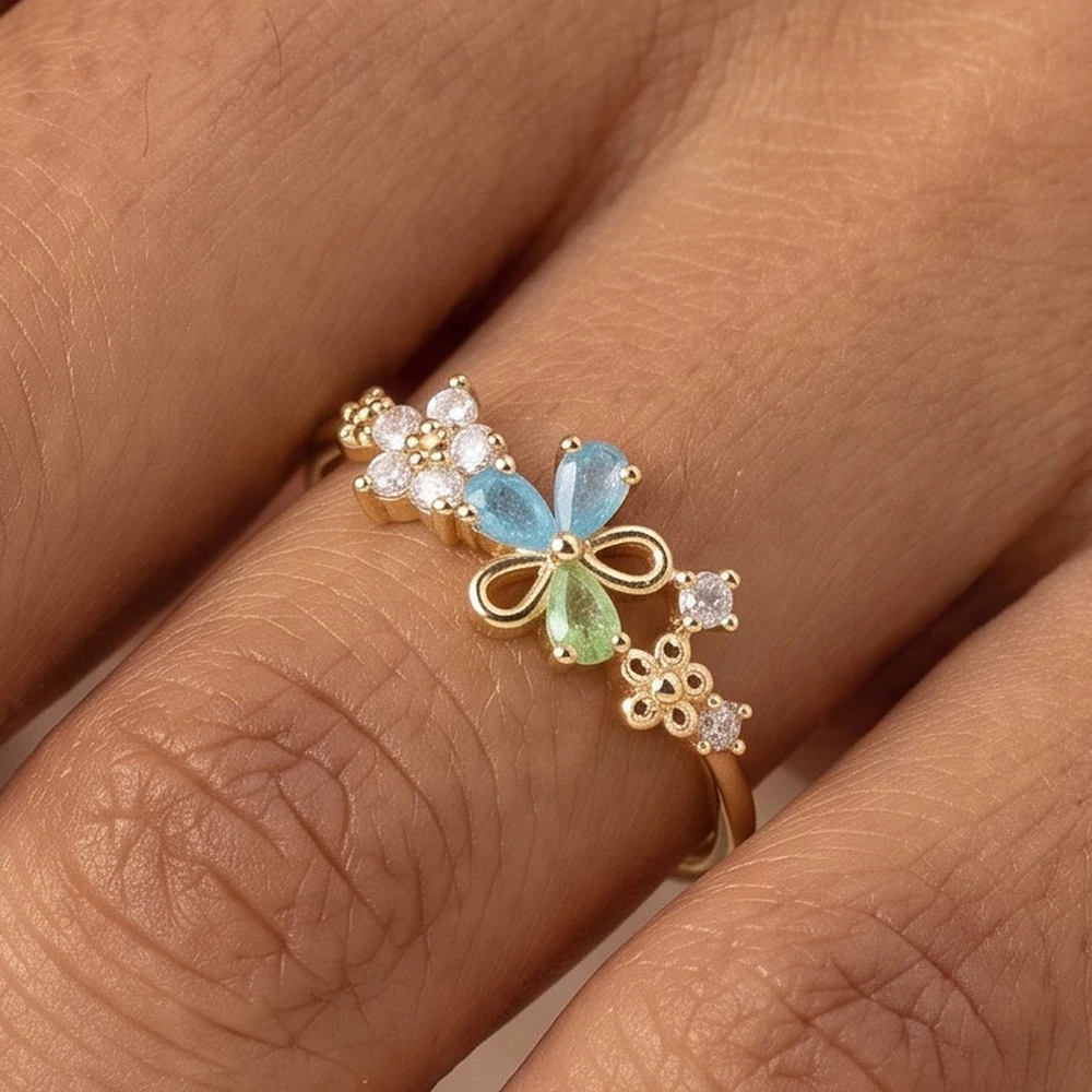 Gold Dipped Petal Blossom Cluster Ring