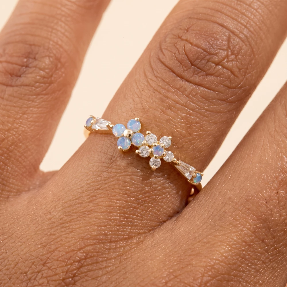Gold Dipped Twin Flower Baguette Cz Band Ring