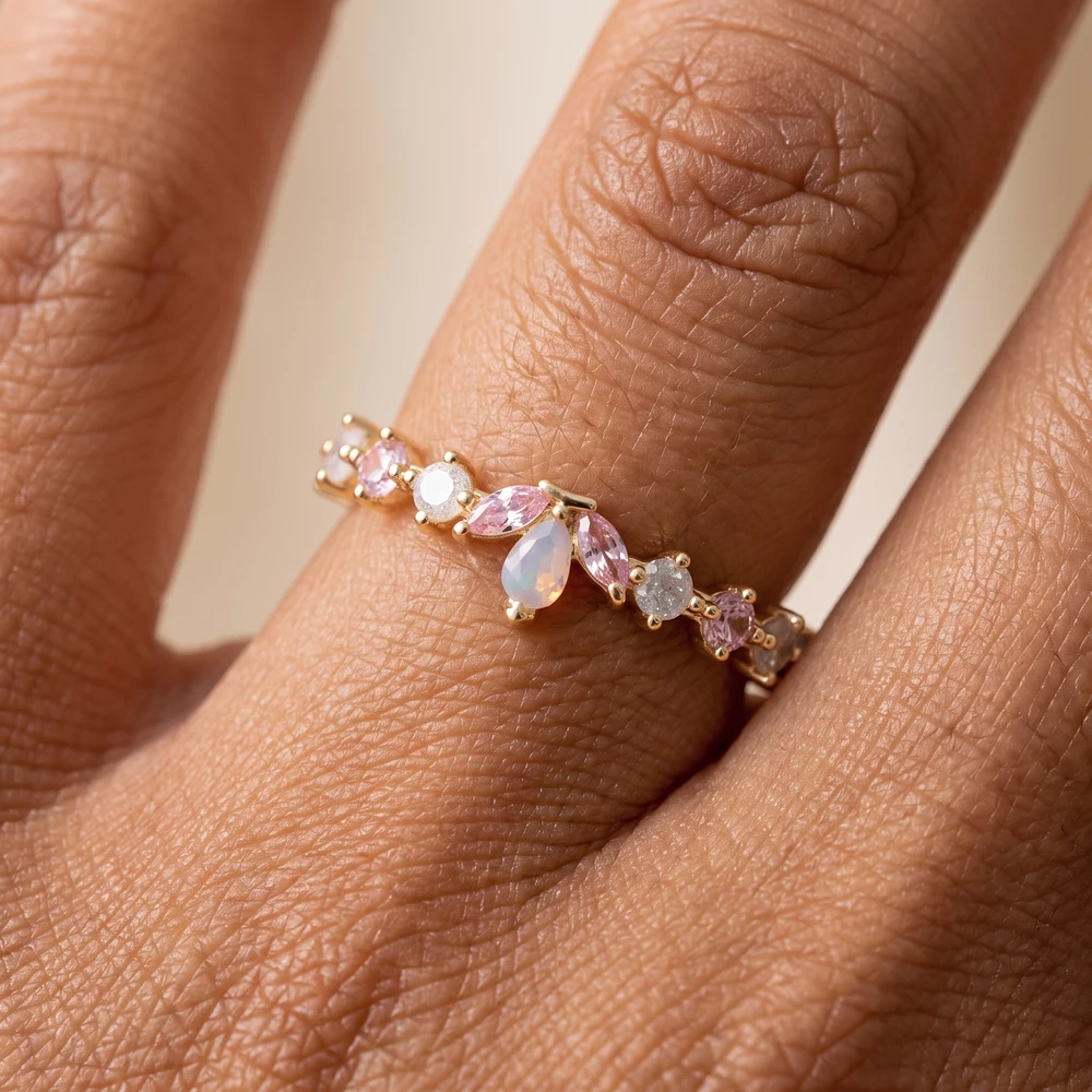 Gold Dipped Pear Cz Tiara Curved Band Ring