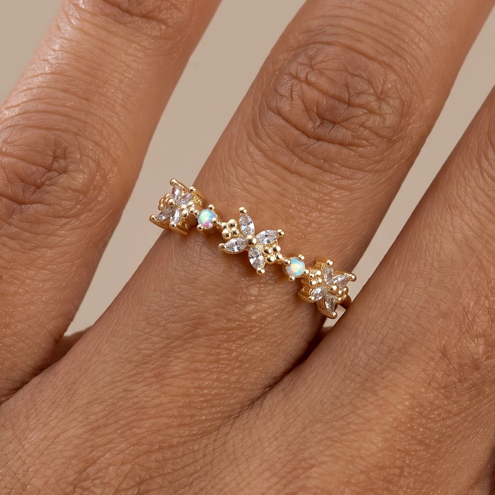 Gold Dipped Marquise Cz Blossom Trio Beaded Band Ring