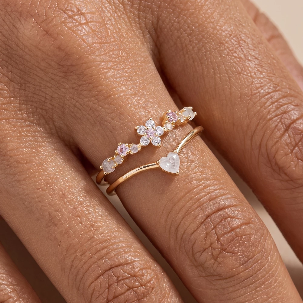 Gold Dipped Flower Band Heart Chevron Double Open Ring