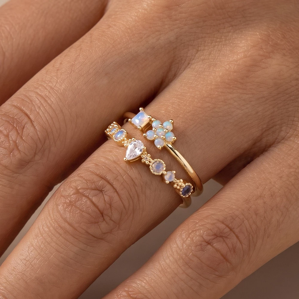 Gold Dipped Double Band Flower Pear Cz Open Ring