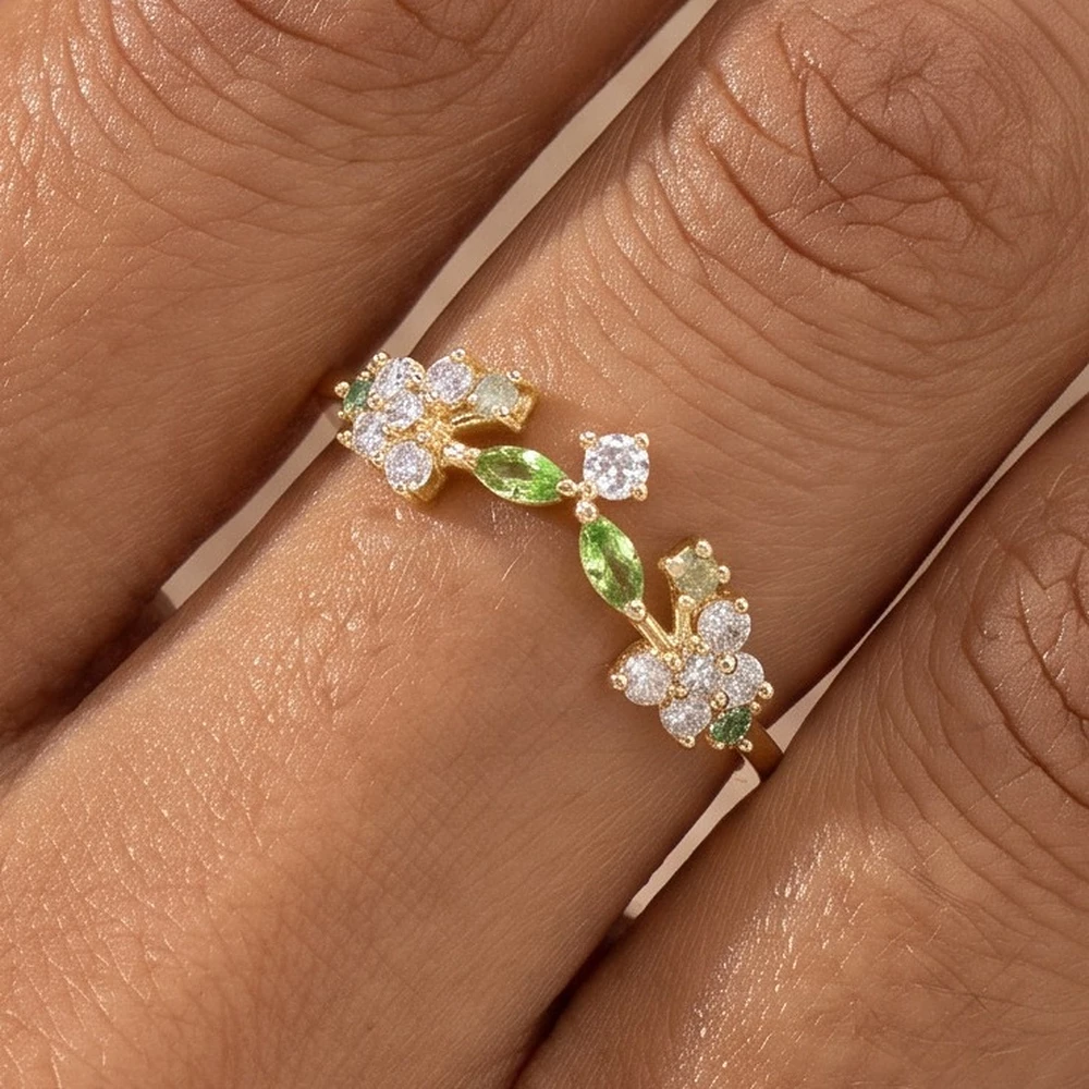 Gold Dipped Leaf Flower Cluster Ring