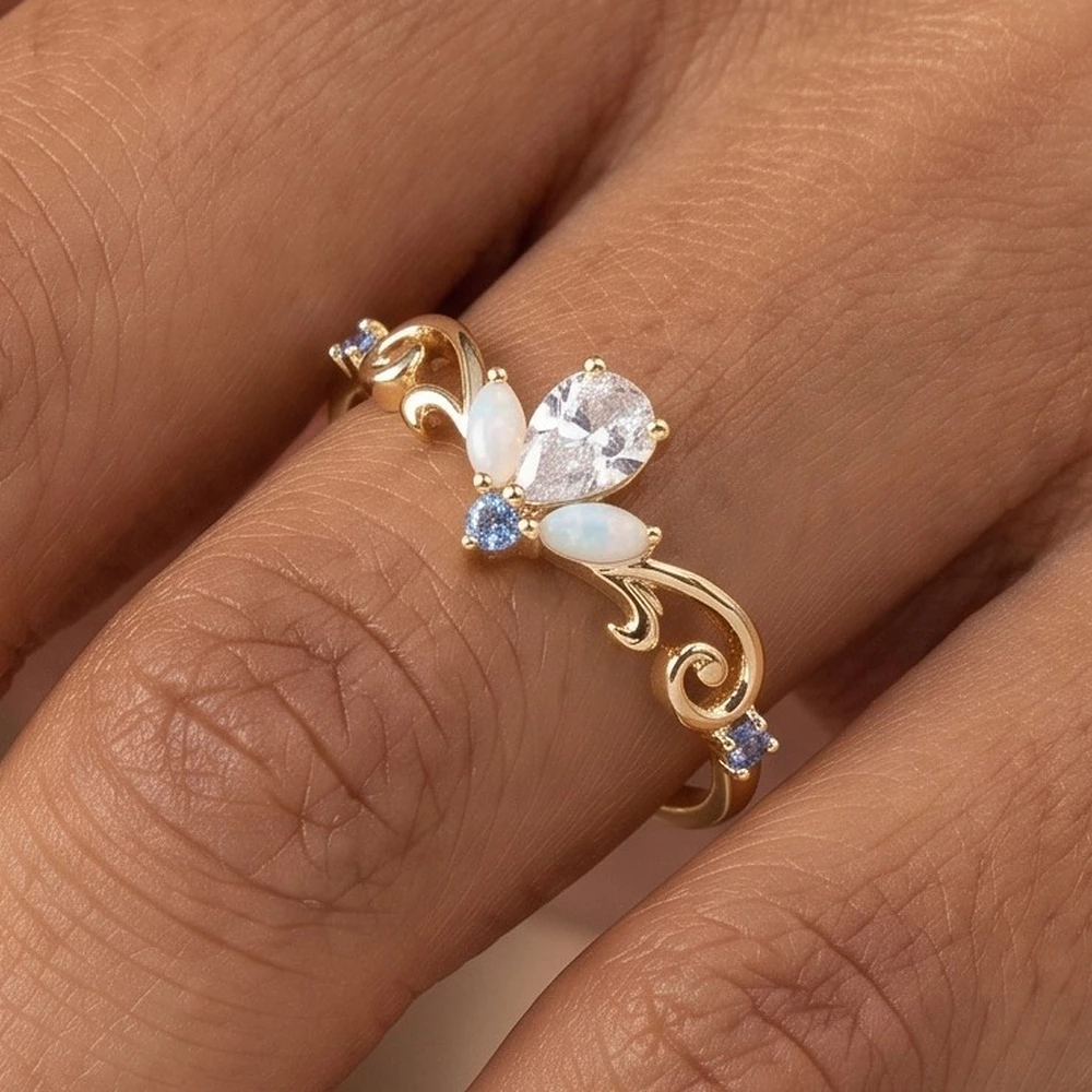 Gold Dipped Pear Stone Scroll Ring