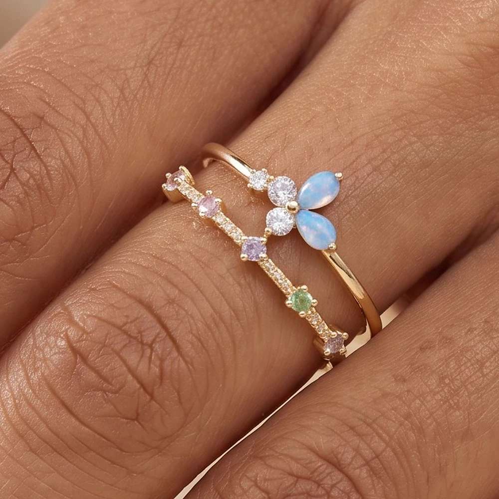 Gold Dipped Opal Petal Double Band Ring
