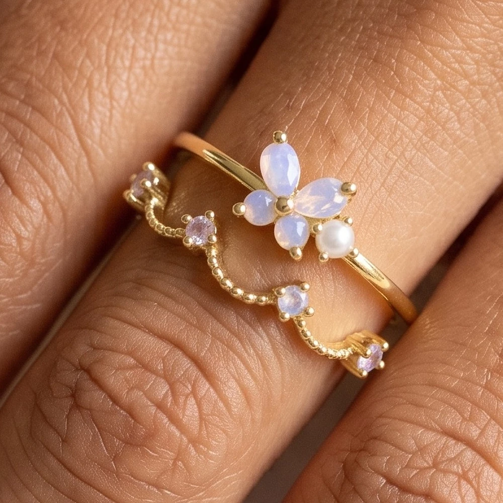 Gold Dipped Opal Butterfly Scallop Ring