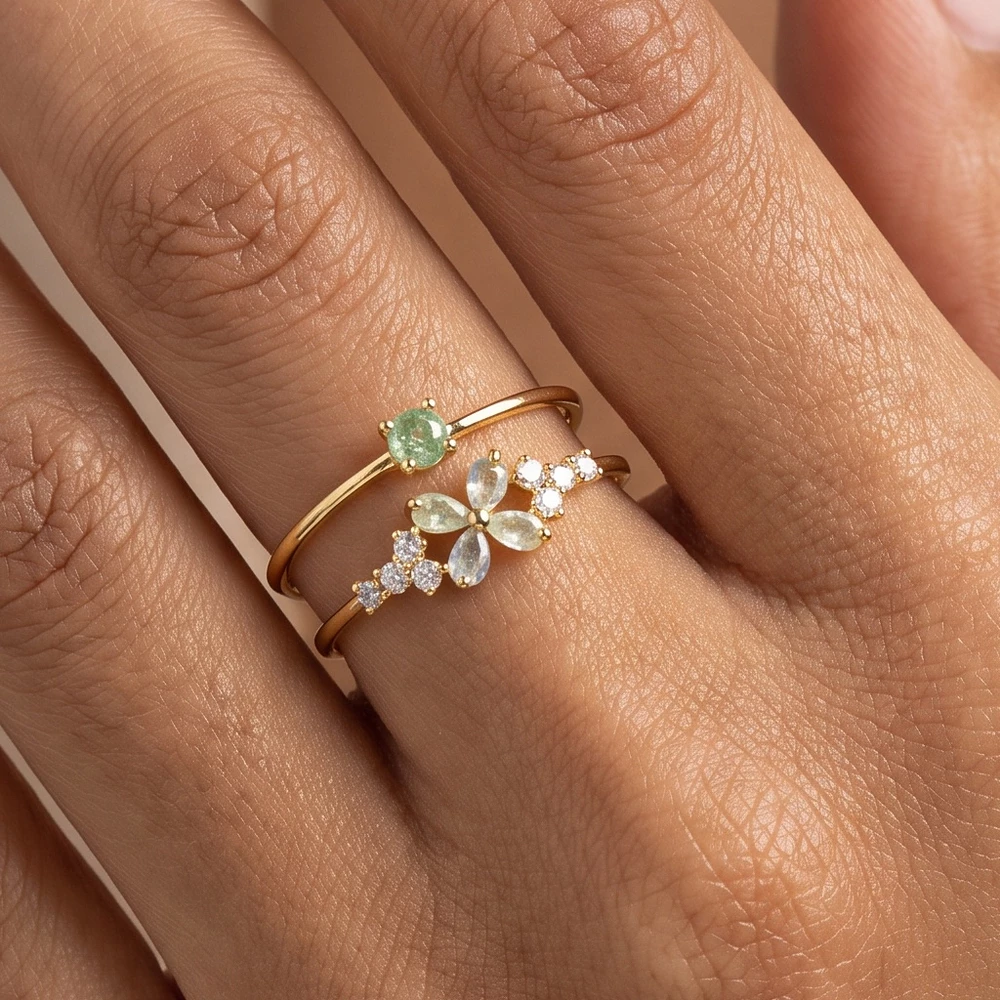 Flower Cluster And Solitaire Double Band Ring